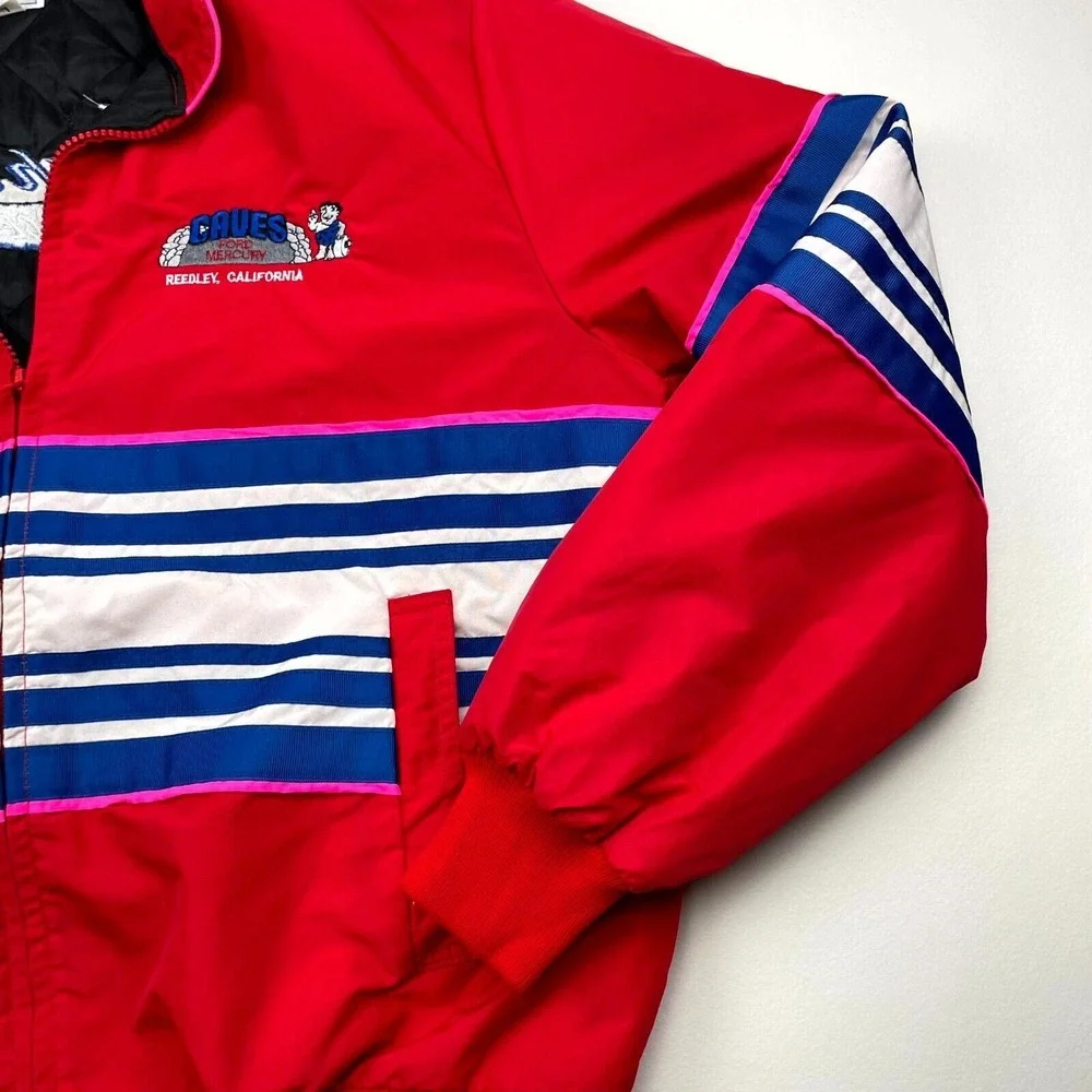 Vintage Lightning Race Cars Pat Design 500 Racewear Jacket Large Red Wrap Around